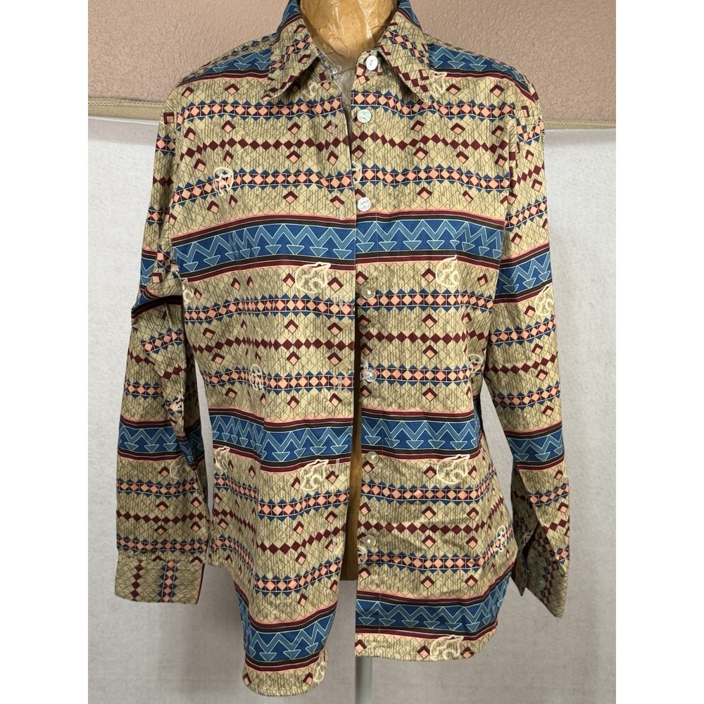 Wrangler Western Wear For Women Cowgirl Rodeo Aztec Print Button Up Shirt Large